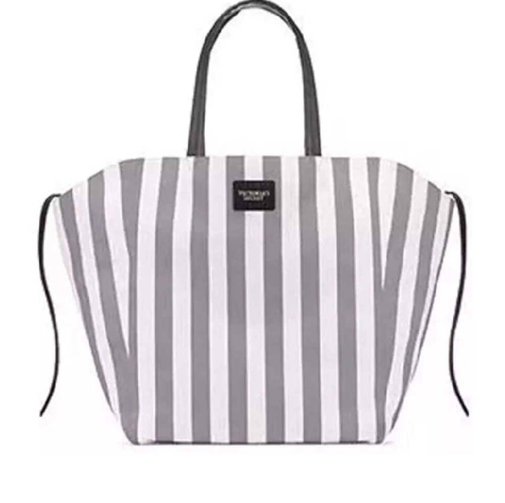 Victoria's Secret gray stripped tote bag